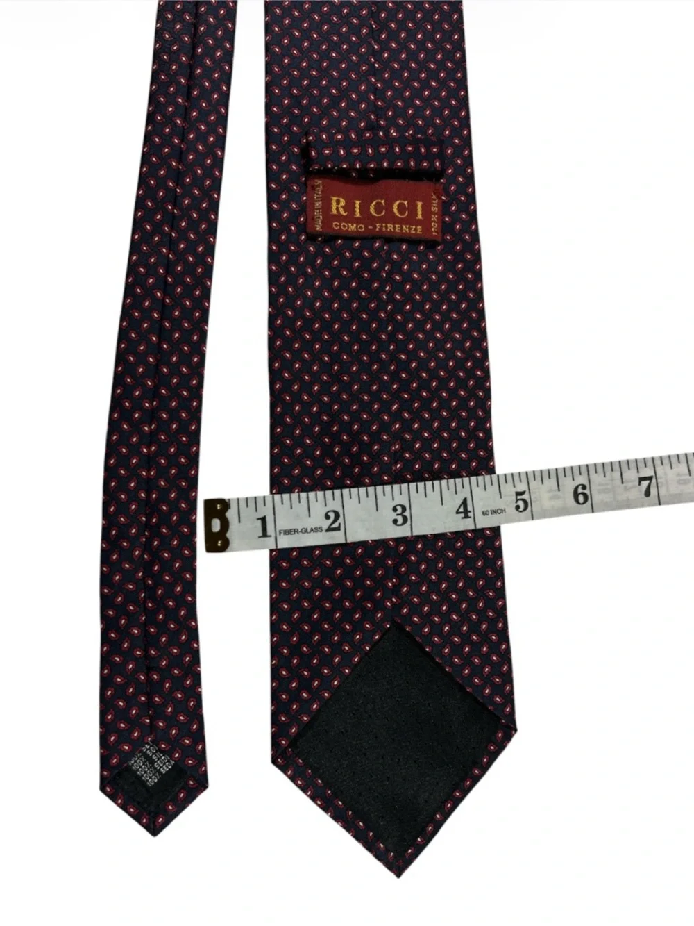 Ricci Como Firenze Italian Silk Tie Red Navy Paisley Geometric Necktie‎